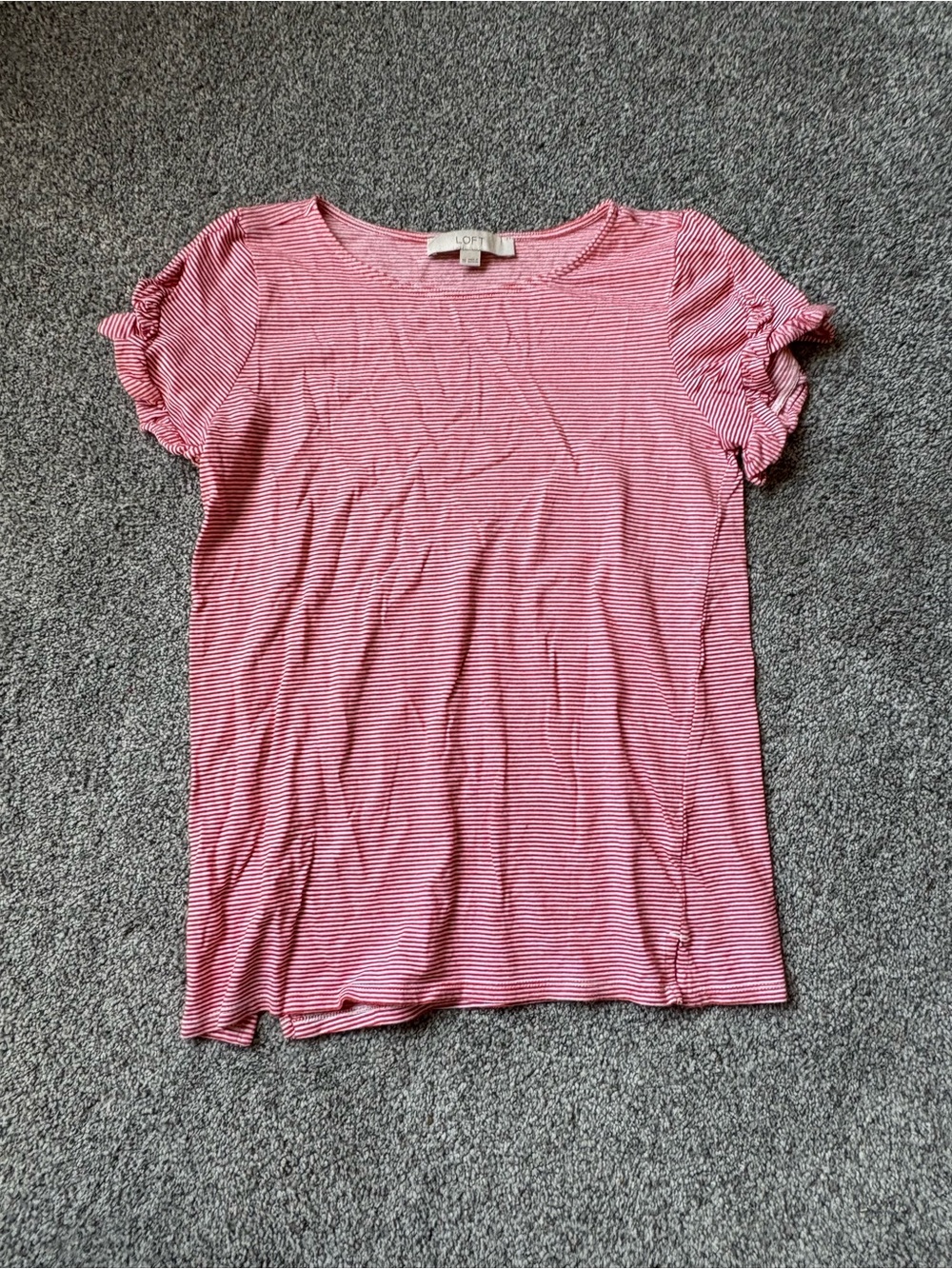 LOFT Red & White Striped Ruffle Sleeve Tee